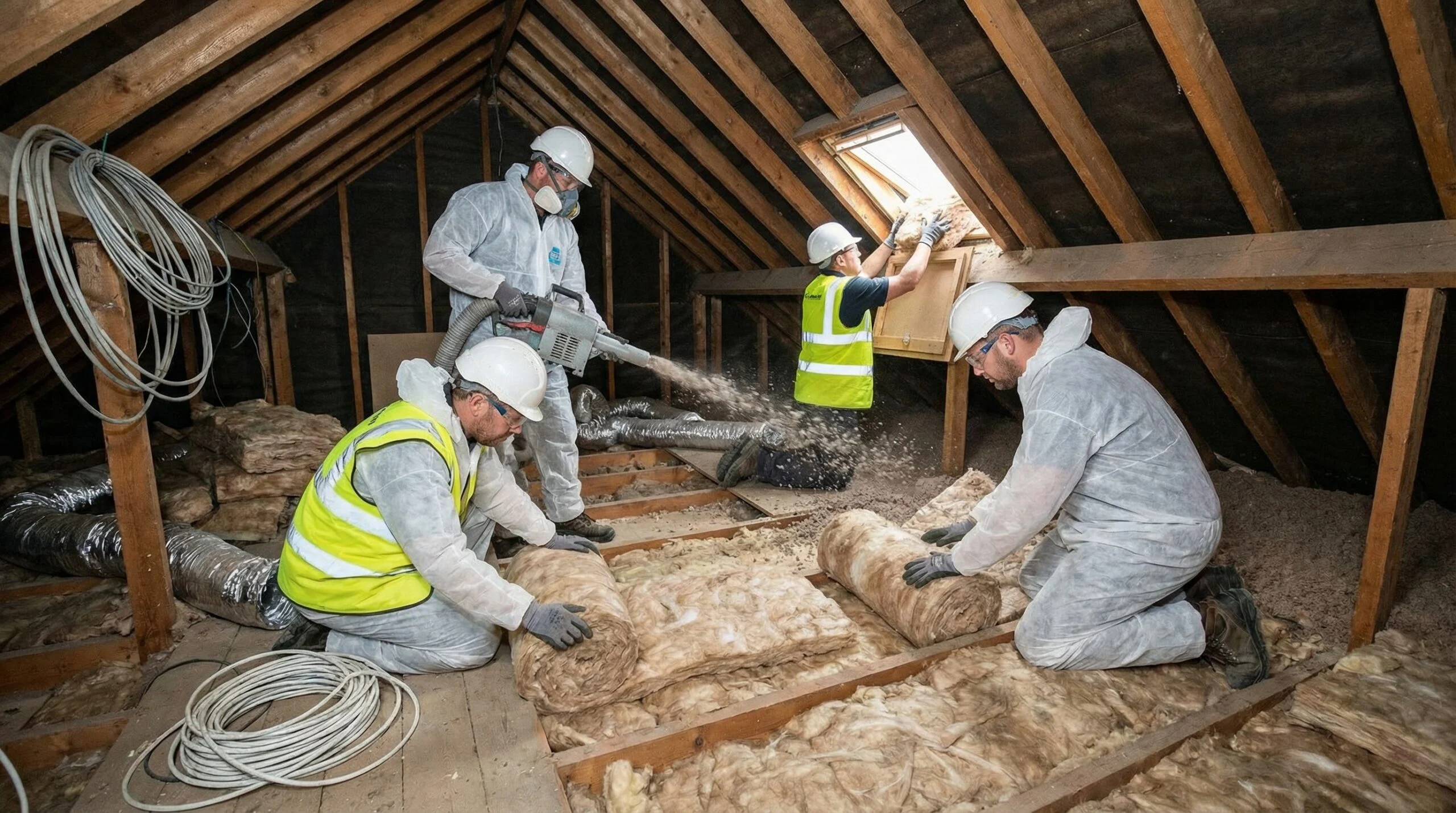 Insulation crew installing batt insulation in a home attic in Surprise, AZ